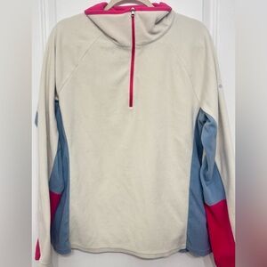 Columbia Womens XL 1/4 Zip Fleece Pullover Cream Pink Blue Lightweight Jacket